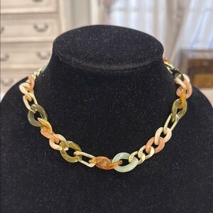 Vintage Gold Tone Multicolor Chain Link Choker Collar Statement Necklace